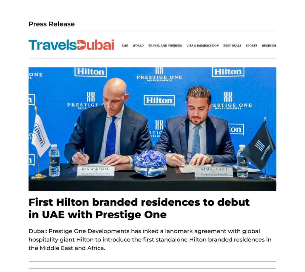 First Hilton branded residences to debut in UAE with Prestige One