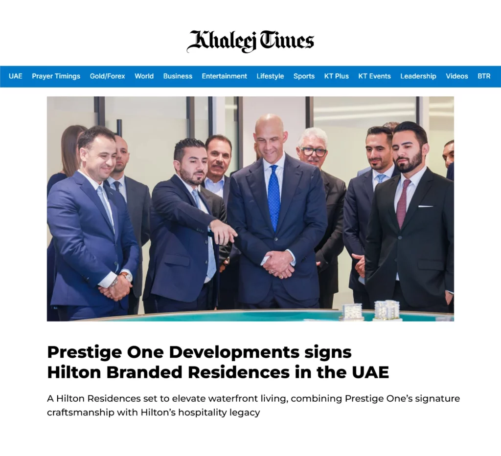 Prestige One Developments signs Hilton Branded Residences in the UAE