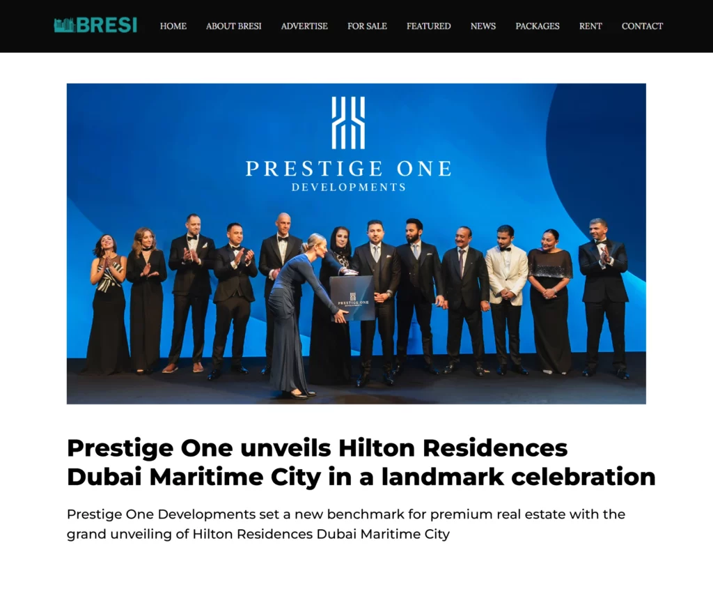 Prestige One Unveils World’s First Standalone Hilton-Branded Waterfront Residences in Dubai