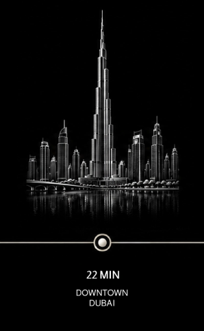 Driving distance from Dubai Land Residence Complex to Downtown Dubai